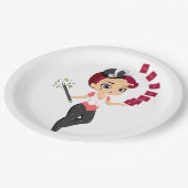Süße Chibi-Zauberin bei einem Kartenkunststück Pappteller (Schrägansicht)