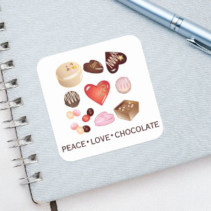 Süße Chic Frieden Liebe Schokolade Candy Herz Quadratischer Aufkleber