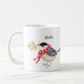 Süße Chickadee mit Schal bringt individuelles Gesc Kaffeetasse (Links)