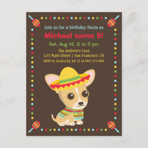 Süße Chihuahua Mexikanische Fiesta Kindergeburtsta Einladung