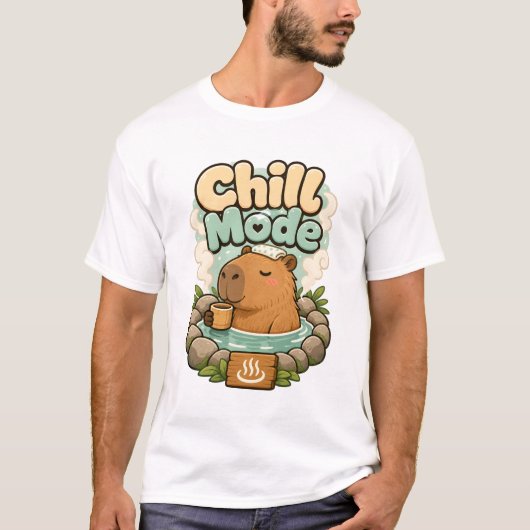 Süße Chill-Modus-Capybara-Hotspring-Illustration T-Shirt (Vorderseite)