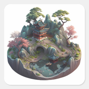 Süße chinesische Fantasy-3D-Landschafts-Quadrat-Au Quadratischer Aufkleber