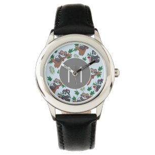 Süße chinesische Pandas Muster Monogramm Armbanduhr