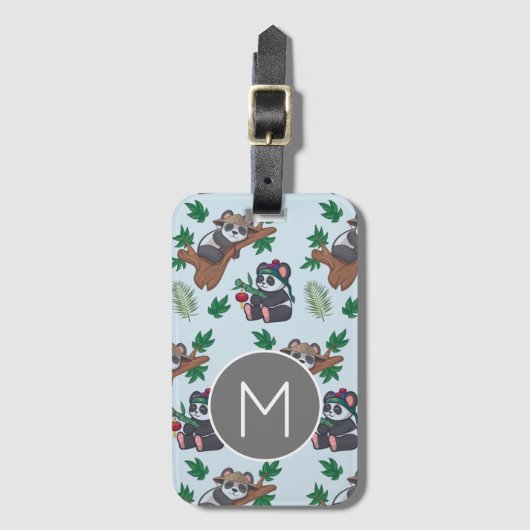 Süße chinesische Pandas Muster Monogramm Gepäckanhänger (Vorderseite Vertikal)