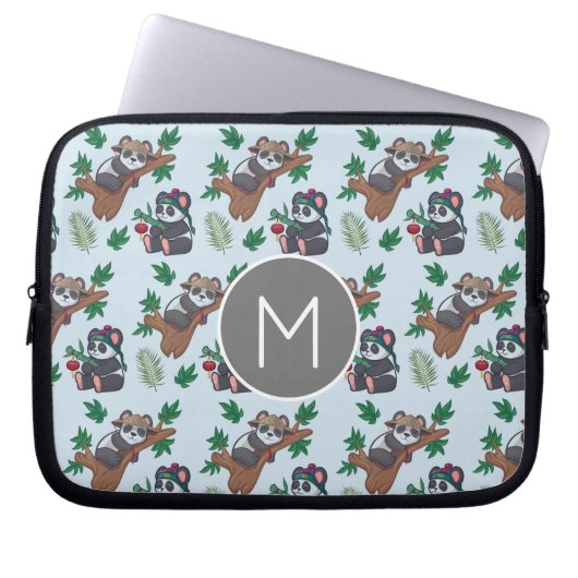 Süße chinesische Pandas Muster Monogramm Laptopschutzhülle (Vorderseite)