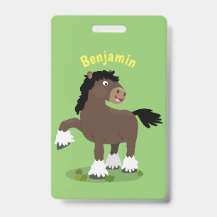 Süße Clydesdale-Zugpferd-Comic-Illustration Ausweis