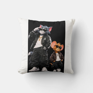 Süße coole Katze und Maus stilisierte Kunst Wurf K Kissen