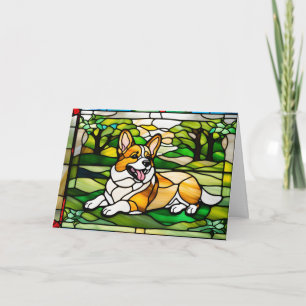 Süße Corgi-Buntglasdarstellung Karte