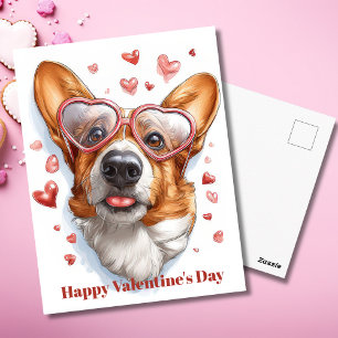 Süße Corgi-Herzen Valentinstag-Postkarte Postkarte