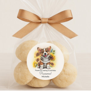 Süße Corgi-Hund-Sonnenblumen-Geburtstag Runder Aufkleber