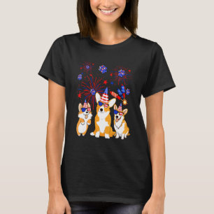 Süße Corgi-Hunde Feuerwerk Amerikanische Flagge  4 T-Shirt