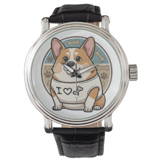 Süße Corgi-Hundeuhr mit Knochenmuster Armbanduhr