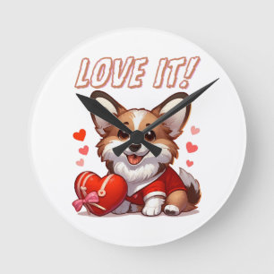 Süße Corgi Liebe Runde Wanduhr