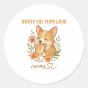 Süße Corgi-Mama am Muttertag Runder Aufkleber