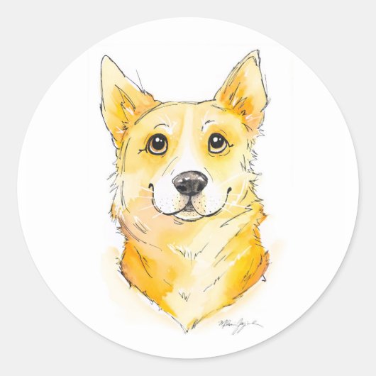 Süsse Corgi Runder Aufkleber (Vorderseite)