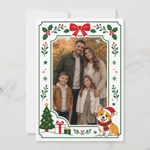 Süße Corgi Weihnachts-Familien-Foto-Rahmen-Karte Dankeskarte