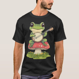 Süße Cottagecore-Ästhetik-Frosch spielt Banjo-Pilz T-Shirt