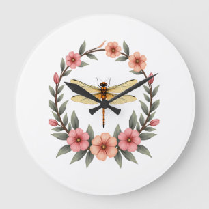 Süße Cottagecore Florale Libelle Ästhetik Mädchen Große Wanduhr