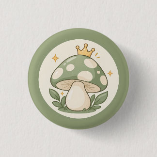 Süße Cottagecore-Grün-Pilzkönig-Illustration Button