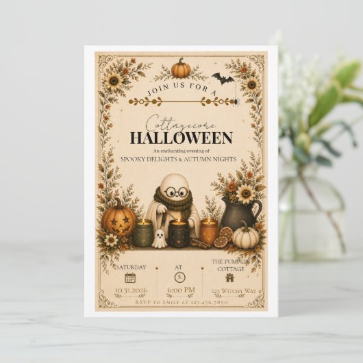 Süße Cottagecore-Halloween-Party-Einladung (Stehend Vorderseite)