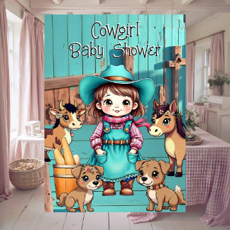 Süße Cowgirl-Baby-Party Teal Pink Haustiere Einladung