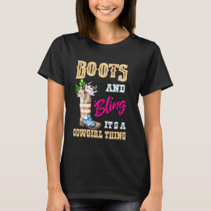 Süße Cowgirl Mädchen USA Flagge Stiefel Bling Es I T-Shirt