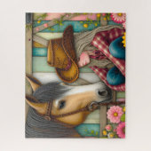 Süße Cowgirl Pferd Blumen Puzzle (Vertikal)