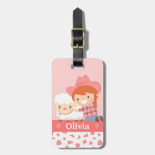 Süße Cowgirl und Lamm Mädchen Personalisiertes Ros Gepäckanhänger