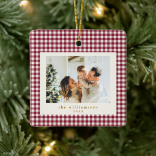 Süße Cranberry-Rot Gingham Benutzerdefinierte Foto Keramikornament
