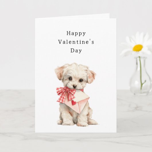 Süße Cream-Hund-Valentinstag Karte (Kleine Pflanze)
