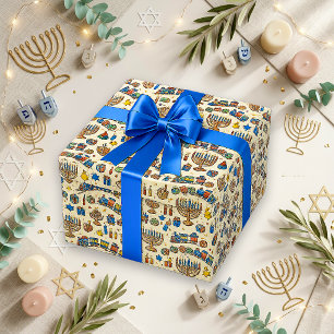 Süße Creme-Doodle-Spielzeugzug Hanukkah Geschenkpapier