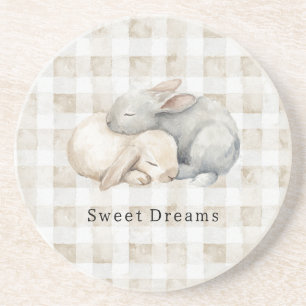 Süße Creme-Graue Schlafhasen Kariert Getränkeuntersetzer