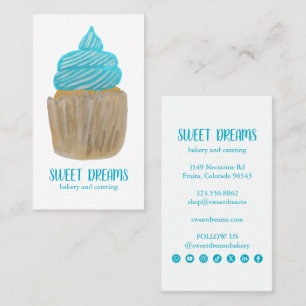 Süße Cupcake-Catering-Bäckerei Blaue Soziale Icons Visitenkarte