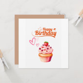Süße Cupcake-Geburtstags-Grußkarte Karte (Vorderseite/Rückseite Beispiel)