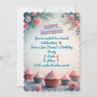 Süße Cupcake-Geburtstagseinladung 🎂 Pastell-Part Einladung