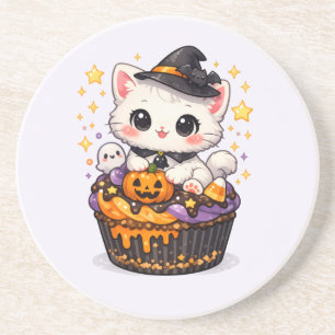 Süße Cupcake-Hexen-Kitty Getränkeuntersetzer