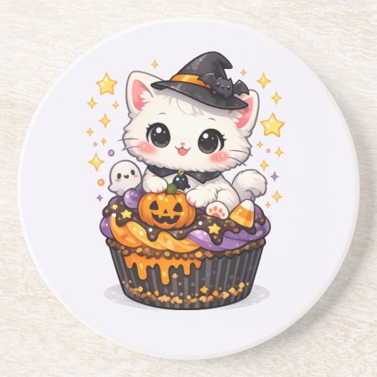 Süße Cupcake-Hexen-Kitty Getränkeuntersetzer (Vorne)