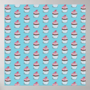 Süße Cupcakes auf blauem Hintergrund Poster