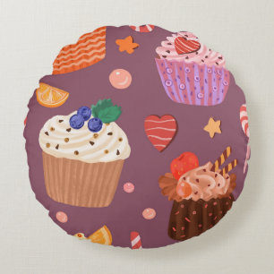 Süße Cupcakes & Dessert-Leckereien Muster Rundes Kissen