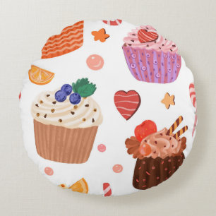 Süße Cupcakes & Dessert-Leckereien Muster Rundes Kissen