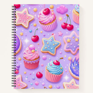 Süße Cupcakes Kirschen und Stern Kekse Notizbuch
