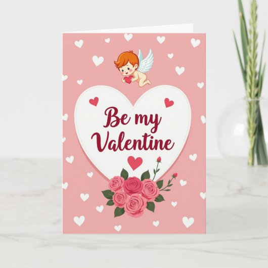 Süße Cupid Valentinstag-Herzen Karte (Vorderseite)