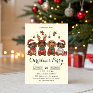 Süße Dachshund-Hunde Weihnachtsfeier  Einladung