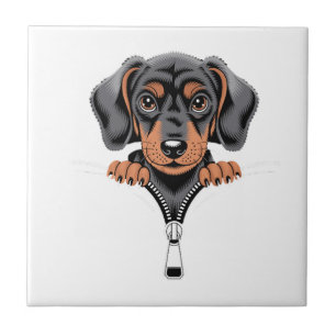 Süße Dachshund-Illustration, die aus einem Reißver Fliese