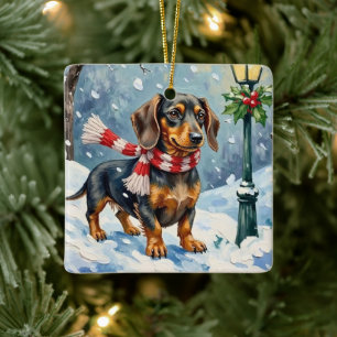 Süße Dachshund-Welpen Kuschel Winter Schal Kunst Keramikornament
