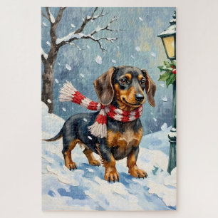 Süße Dachshund-Welpen Kuschel-Winter-Schal-Kunst Puzzle