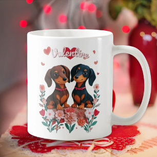Süße Dachshunde Doxie Liebesherzen Valentinstag Kaffeetasse