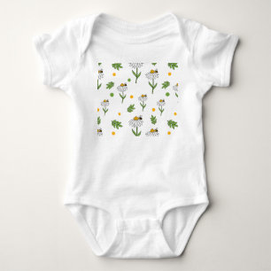 Süße Daisy- und Bienen-Nahtlos-Muster Baby Strampler
