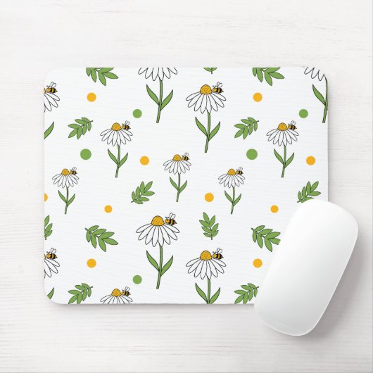 Süße Daisy- und Bienen-Nahtlos-Muster Mousepad (Mit Mouse)