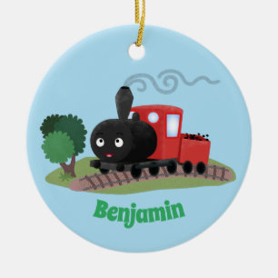 Süße Dampflokomotiven-Cartoon-Illustration Keramik Ornament
